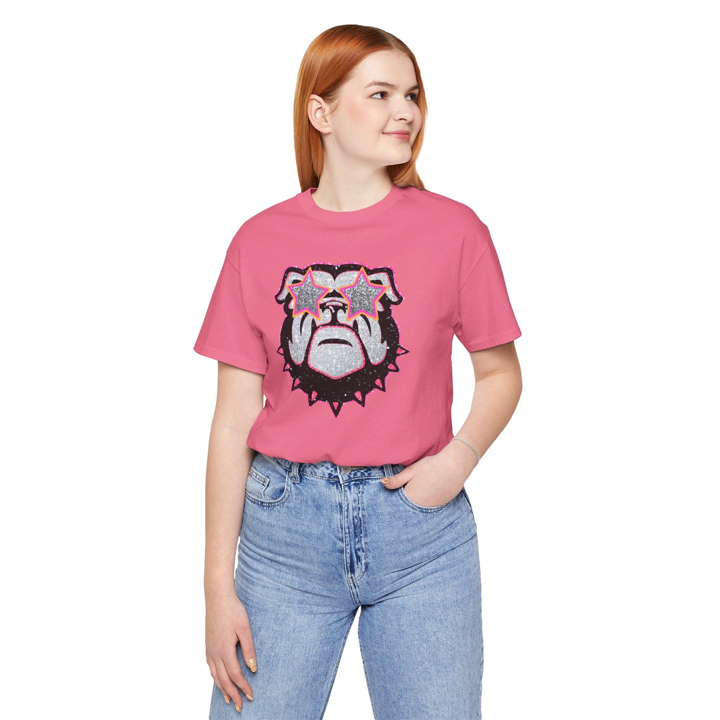 UGA Bulldog Lady Tee in Faux Black, Pink and Silver Glitter