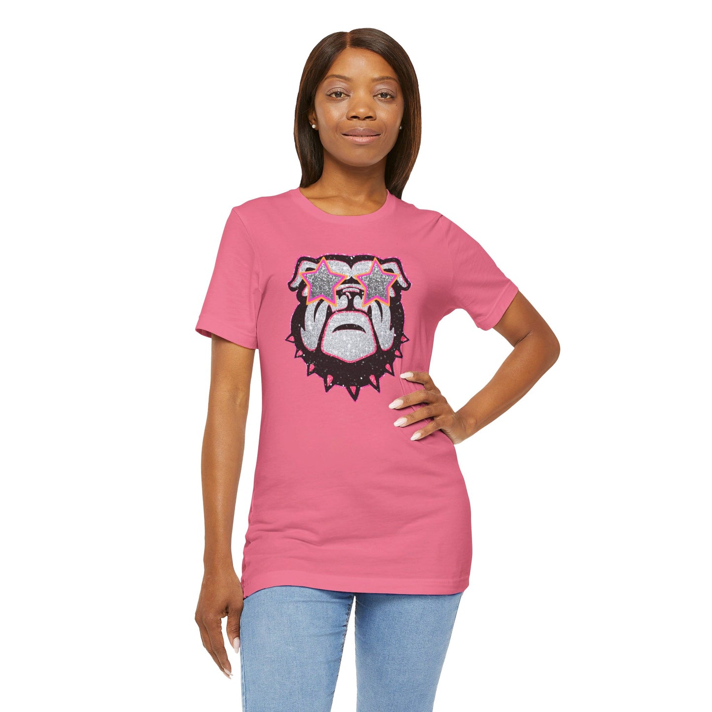UGA Bulldog Lady Tee in Faux Black, Pink and Silver Glitter