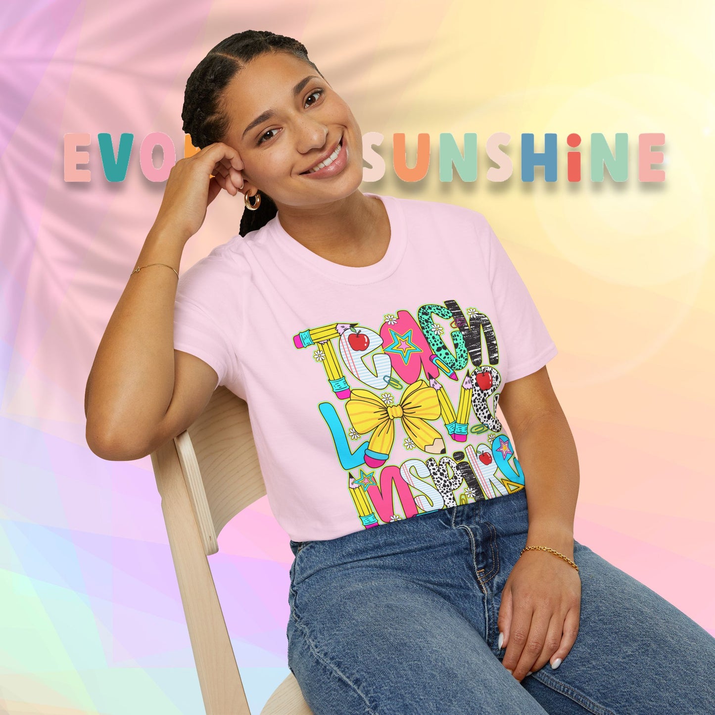 Colorful Teacher T-Shirt, Teach Love Inspire Shirt, Gift for Educators, Back to School Apparel, Inspirational Tops
