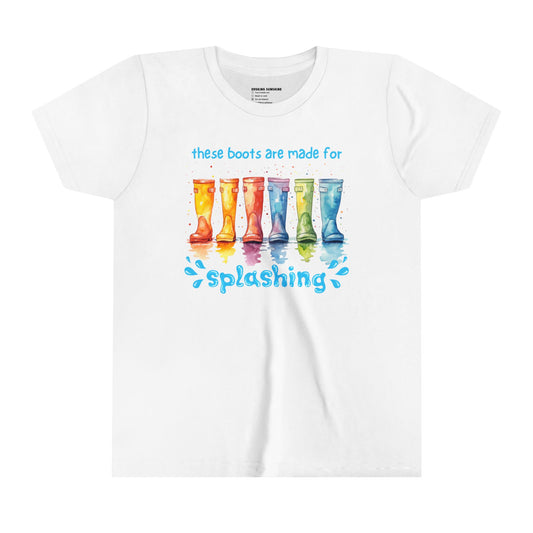 "Colorful Rainbow Watercolor Rainboots Shirt - 'These Boots Are Made for Splashing'" - Youth