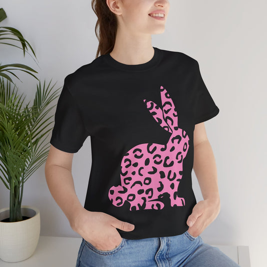 Pink Leopard Bunny Tee, Easter Shirt for Animal Lovers, Leopard Print T-shirt, Rabbit Lover Gift, Easter Bunny Top, Leopard Tee Shirt,