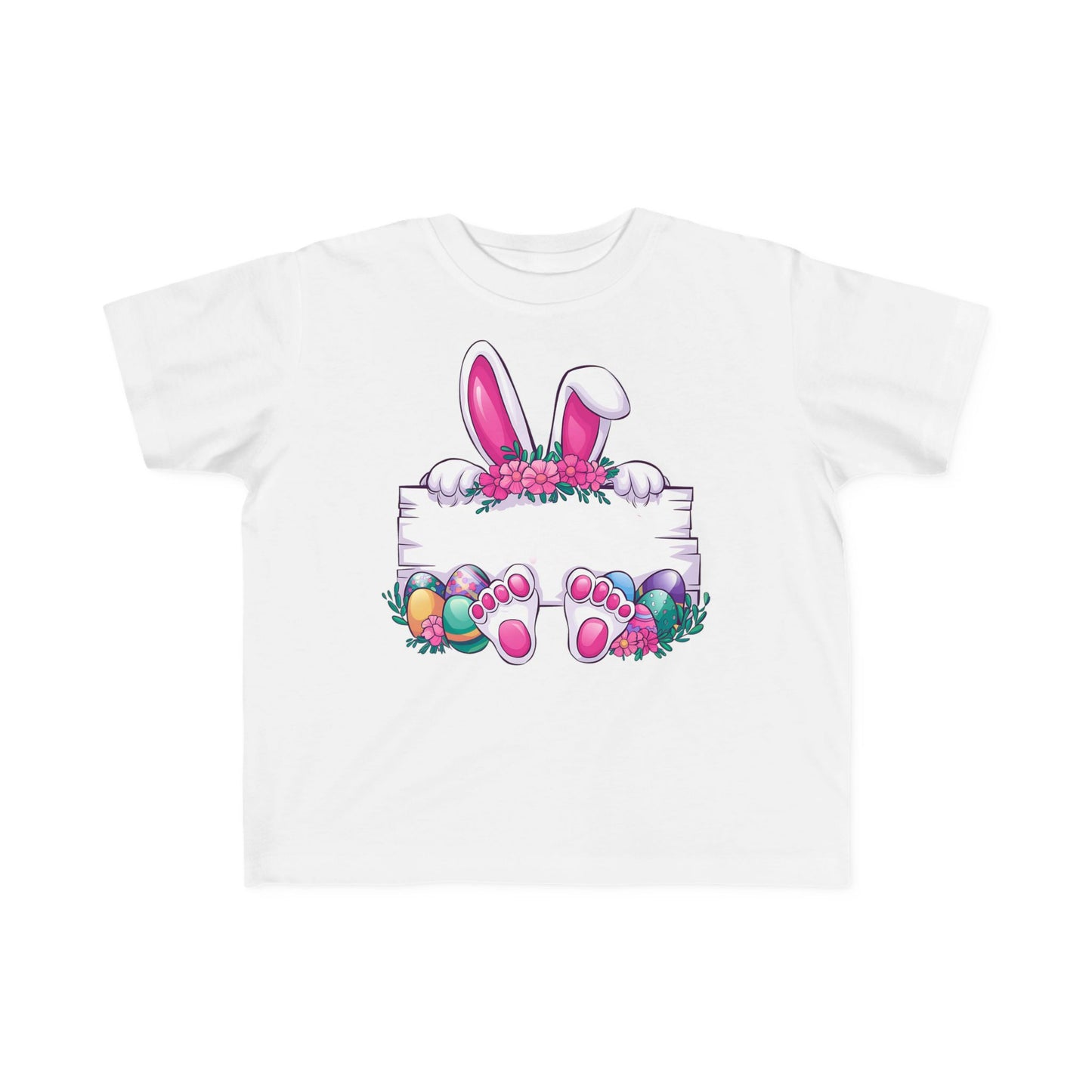 Personalized Cute Easter Bunny Toddler T-Shirt with Colorful Eggs