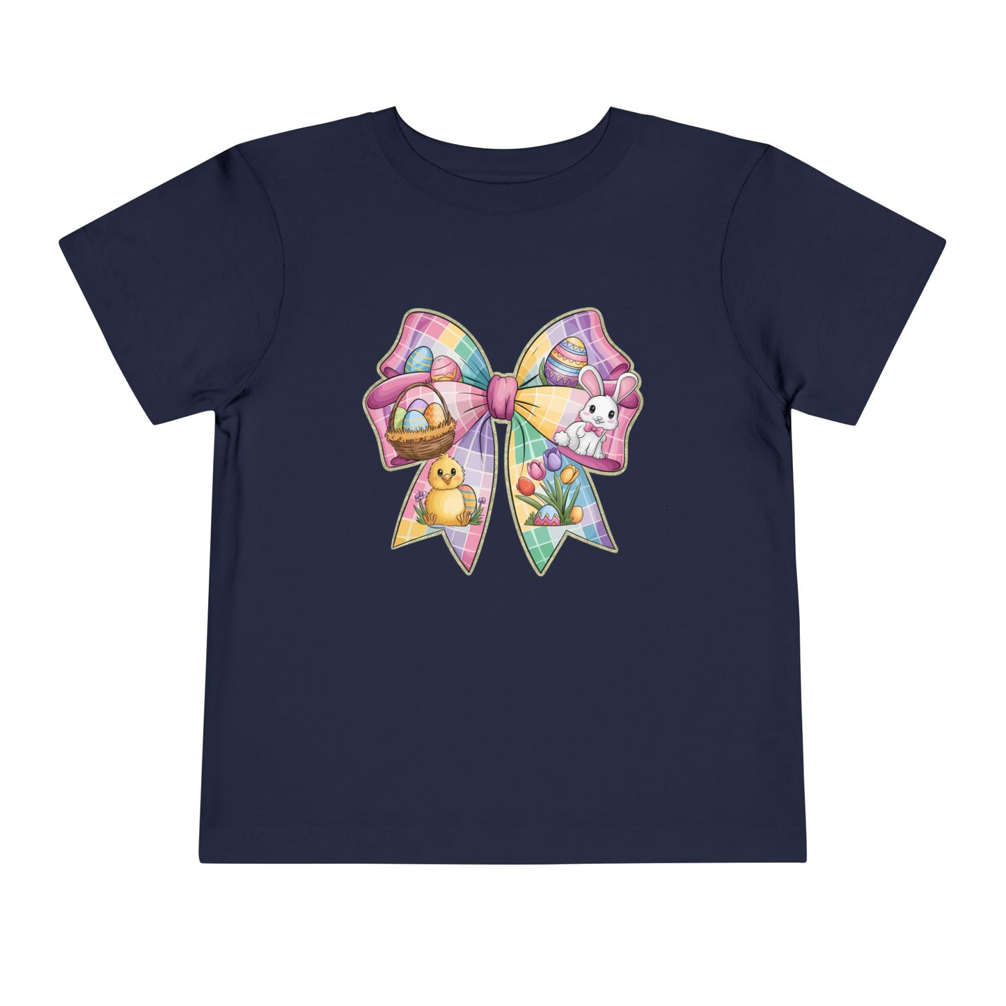 Easter Bunny Toddler Tee - Festive Short Sleeve Shirt with Colorful Bow Design
