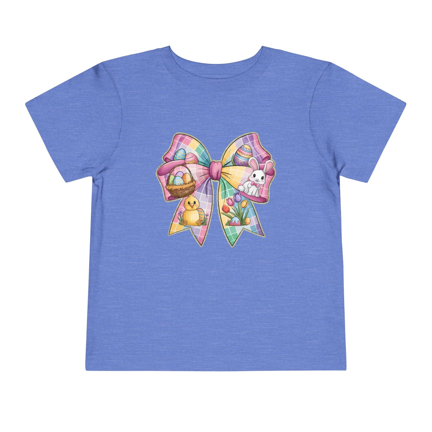 Easter Bunny Toddler Tee - Festive Short Sleeve Shirt with Colorful Bow Design