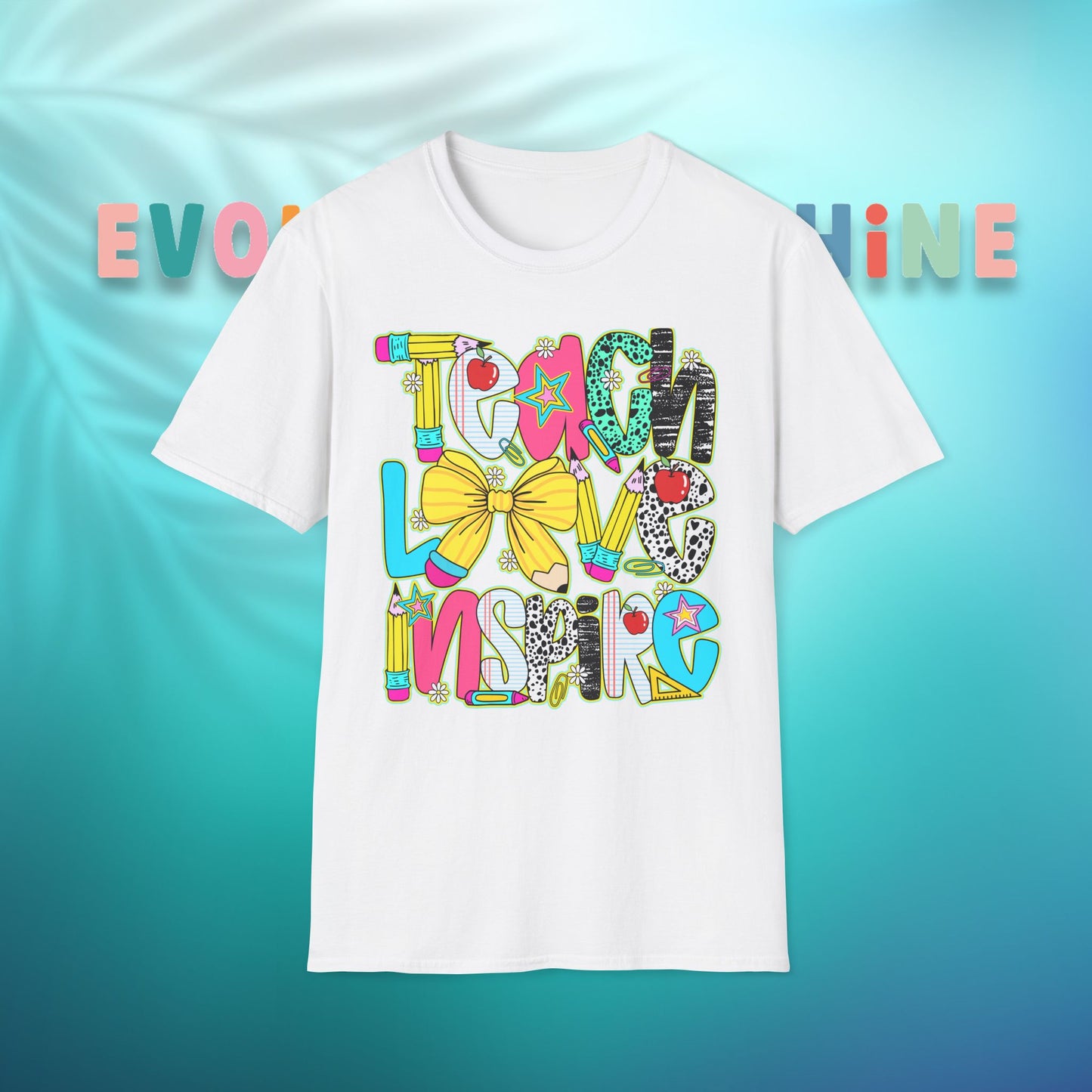 Colorful Teacher T-Shirt, Teach Love Inspire Shirt, Gift for Educators, Back to School Apparel, Inspirational Tops