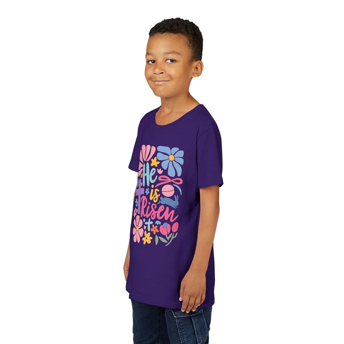 Youth Short Sleeve Tee - "He is Risen" Floral Design