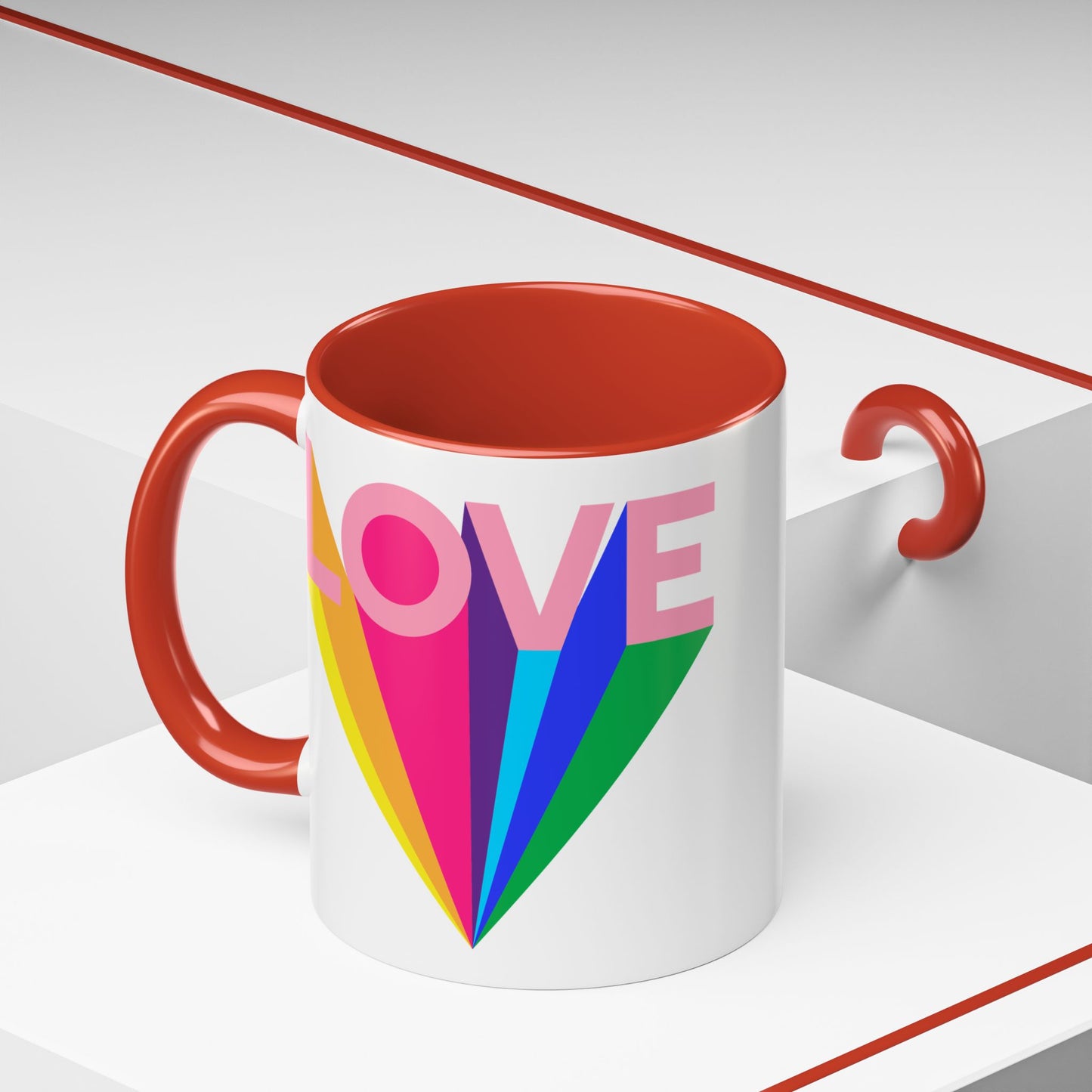 LOVE Accent Coffee Mug (11, 15oz), Rainbow mug, Coffee Lover, Valentine's gift, Tea lover, Gifts for her, Gifts for him