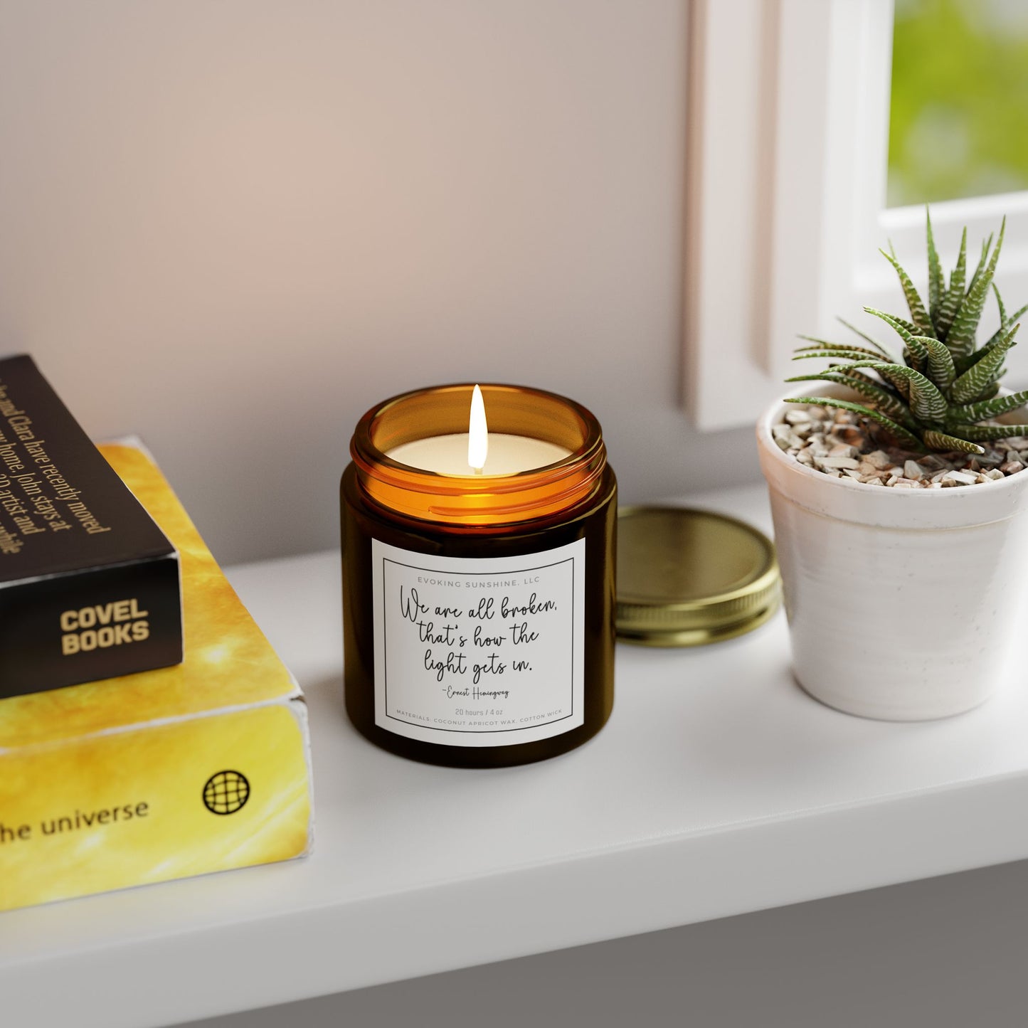 Scented Candle, 'We are all broken, that's how the light gets in', Hand-Poured in the USA, 9 Scents, Coconut Apricot Wax