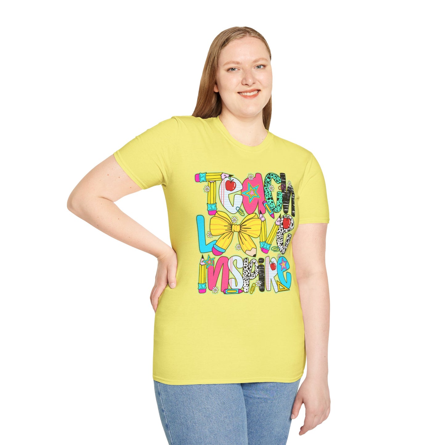 Colorful Teacher T-Shirt, Teach Love Inspire Shirt, Gift for Educators, Back to School Apparel, Inspirational Tops