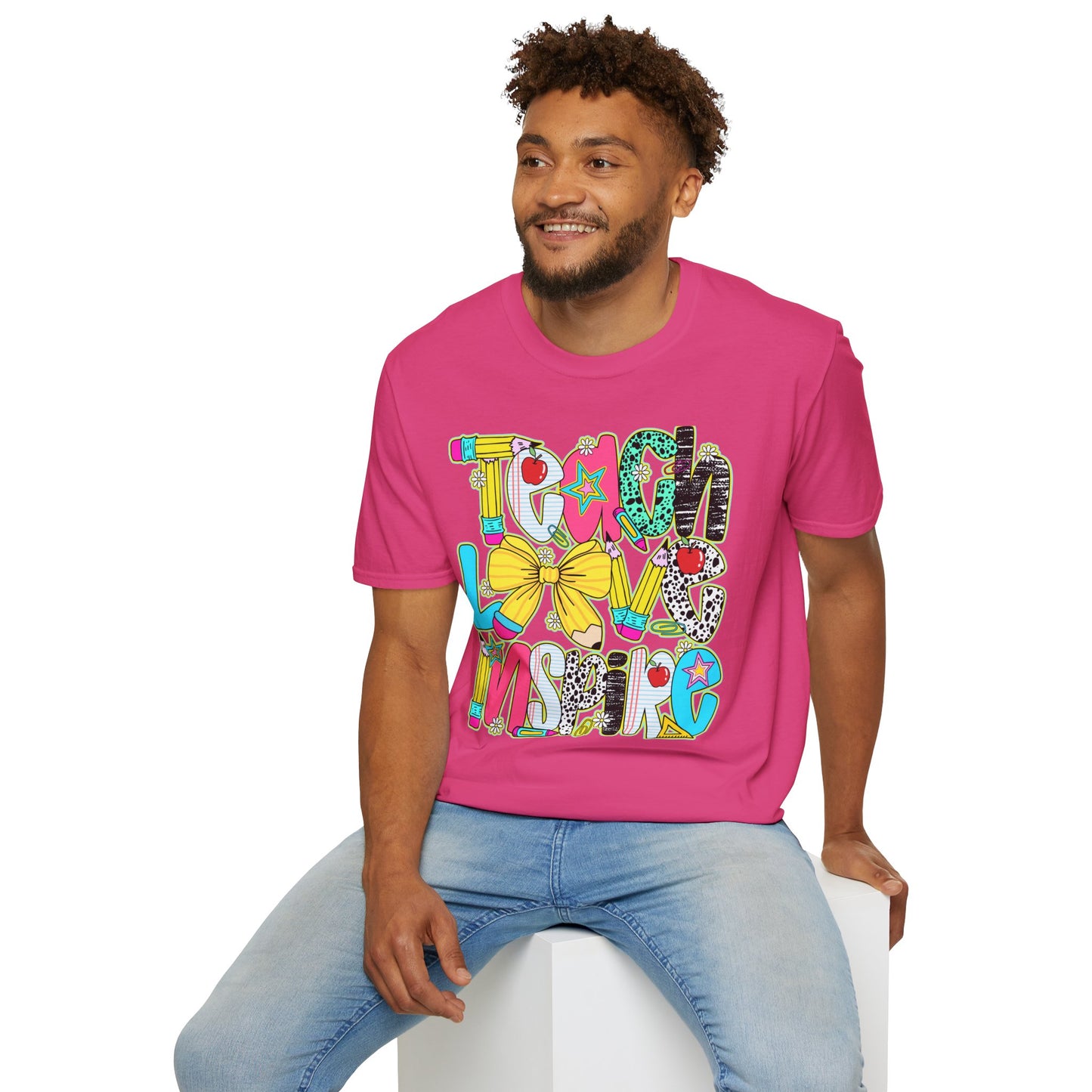 Colorful Teacher T-Shirt, Teach Love Inspire Shirt, Gift for Educators, Back to School Apparel, Inspirational Tops