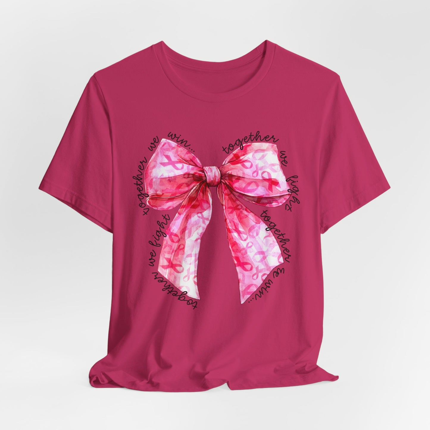 Pink Cancer Coquette Bow Tee, Breast Cancer Awareness Ribbon Shirt, Unisex Jersey Short Sleeve Top, Pink Ribbon T-shirt, Express Delivery available