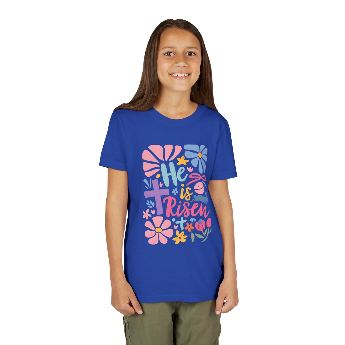 Youth Short Sleeve Tee - "He is Risen" Floral Design