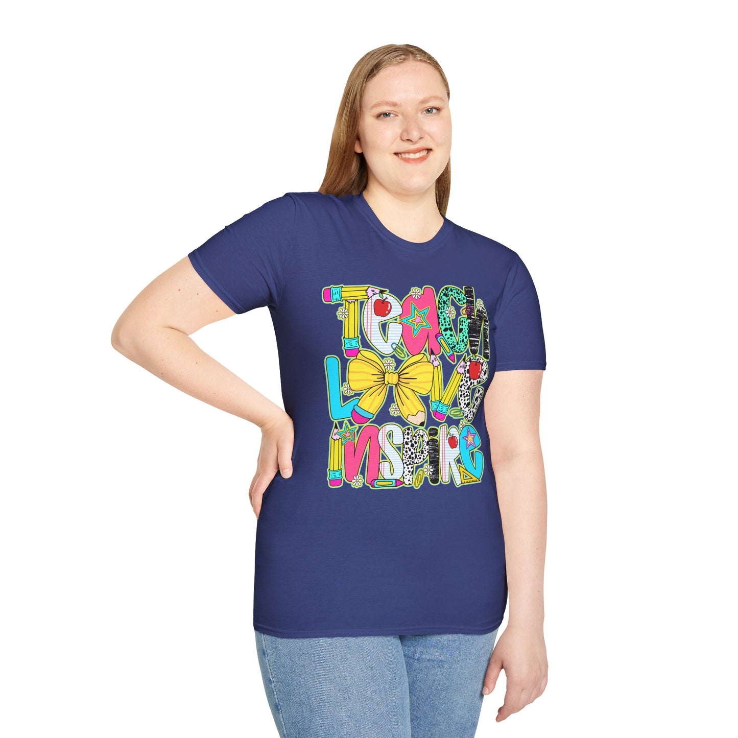 Colorful Teacher T-Shirt, Teach Love Inspire Shirt, Gift for Educators, Back to School Apparel, Inspirational Tops