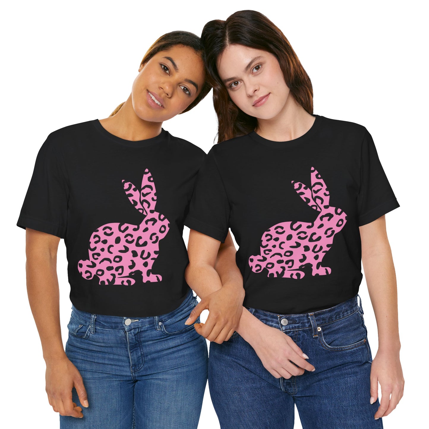 Pink Leopard Bunny Tee, Easter Shirt for Animal Lovers, Leopard Print T-shirt, Rabbit Lover Gift, Easter Bunny Top, Leopard Tee Shirt,