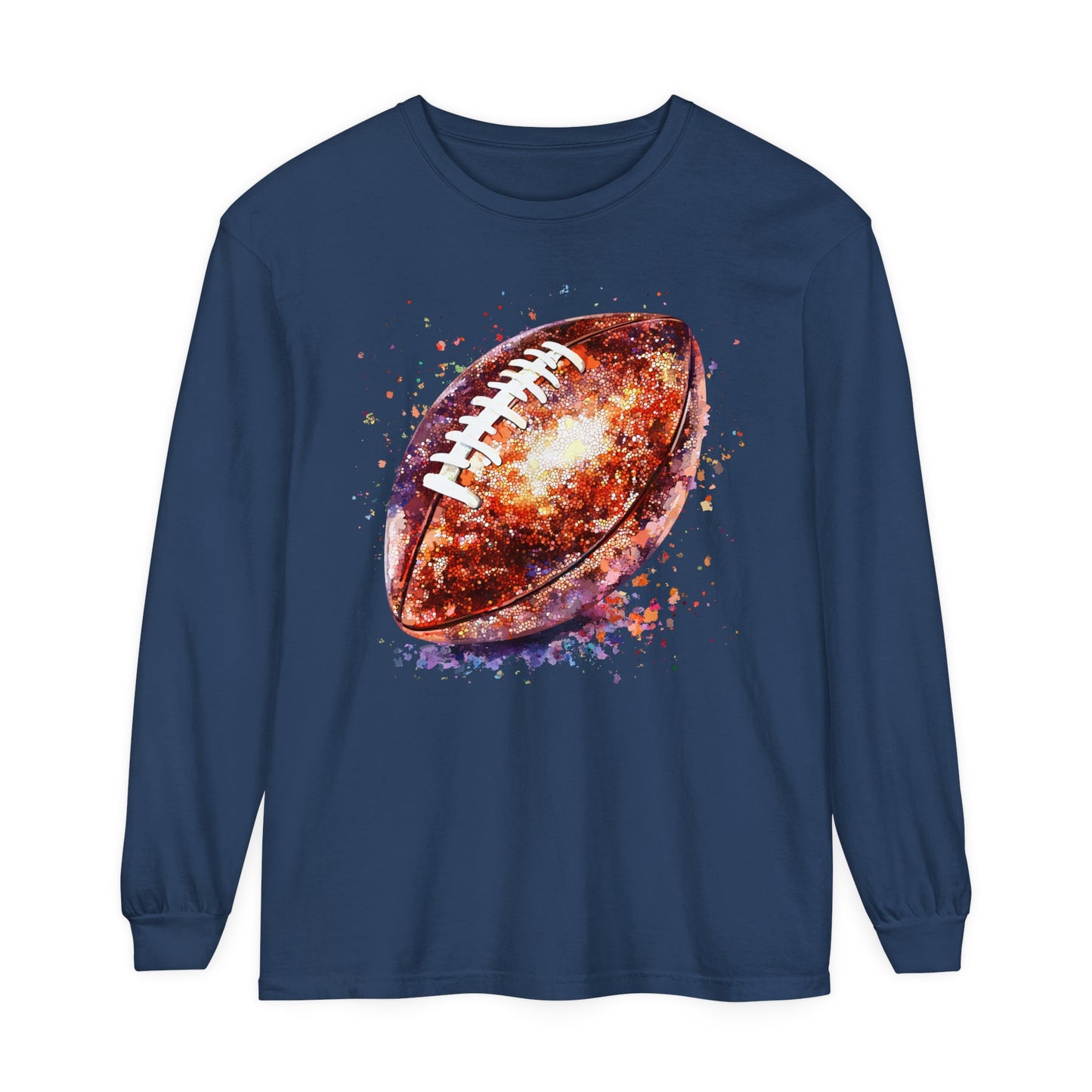 Glitter Football Long Sleeve T-Shirt, Comfort Colors Shirt, Sparkly Sports Fan Apparel, Unisex Tee, Fall Game Day Outfit