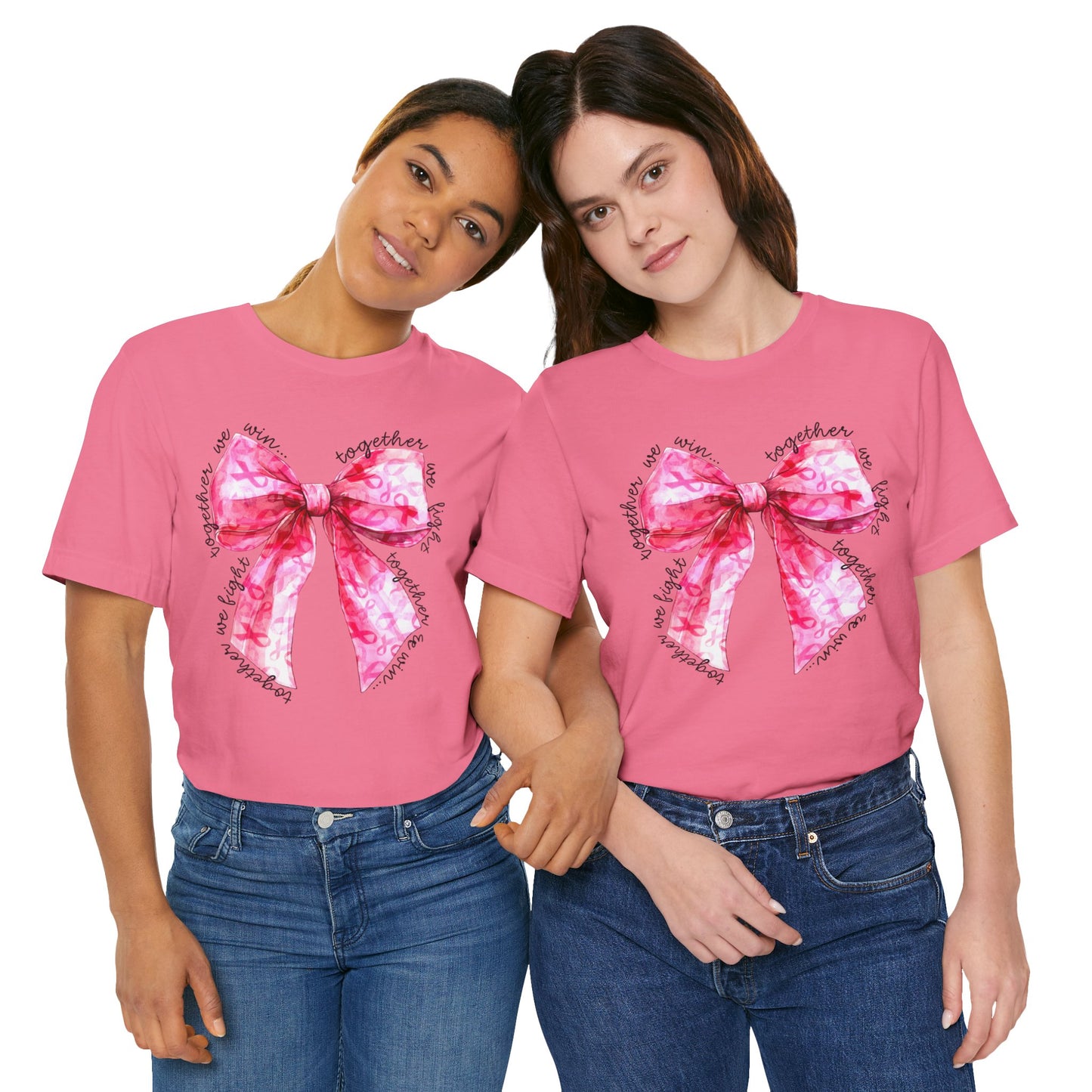 Pink Cancer Coquette Bow Tee, Breast Cancer Awareness Ribbon Shirt, Unisex Jersey Short Sleeve Top, Pink Ribbon T-shirt, Express Delivery available