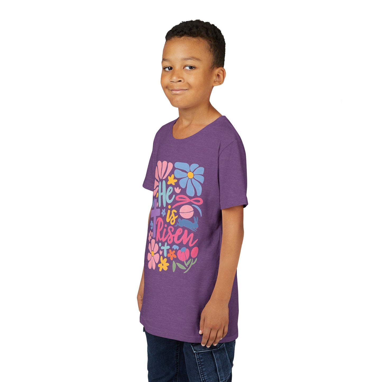 Youth Short Sleeve Tee - "He is Risen" Floral Design