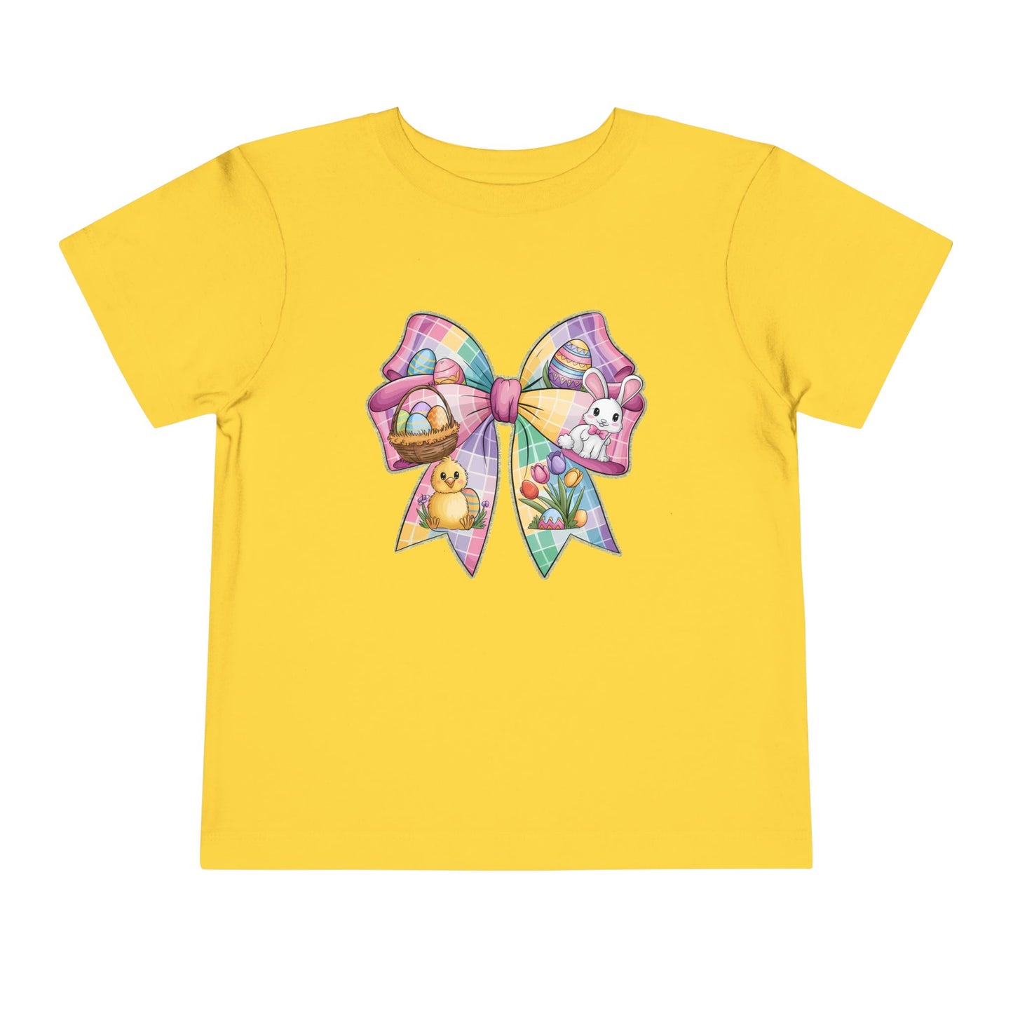 Easter Bunny Toddler Tee - Festive Short Sleeve Shirt with Colorful Bow Design