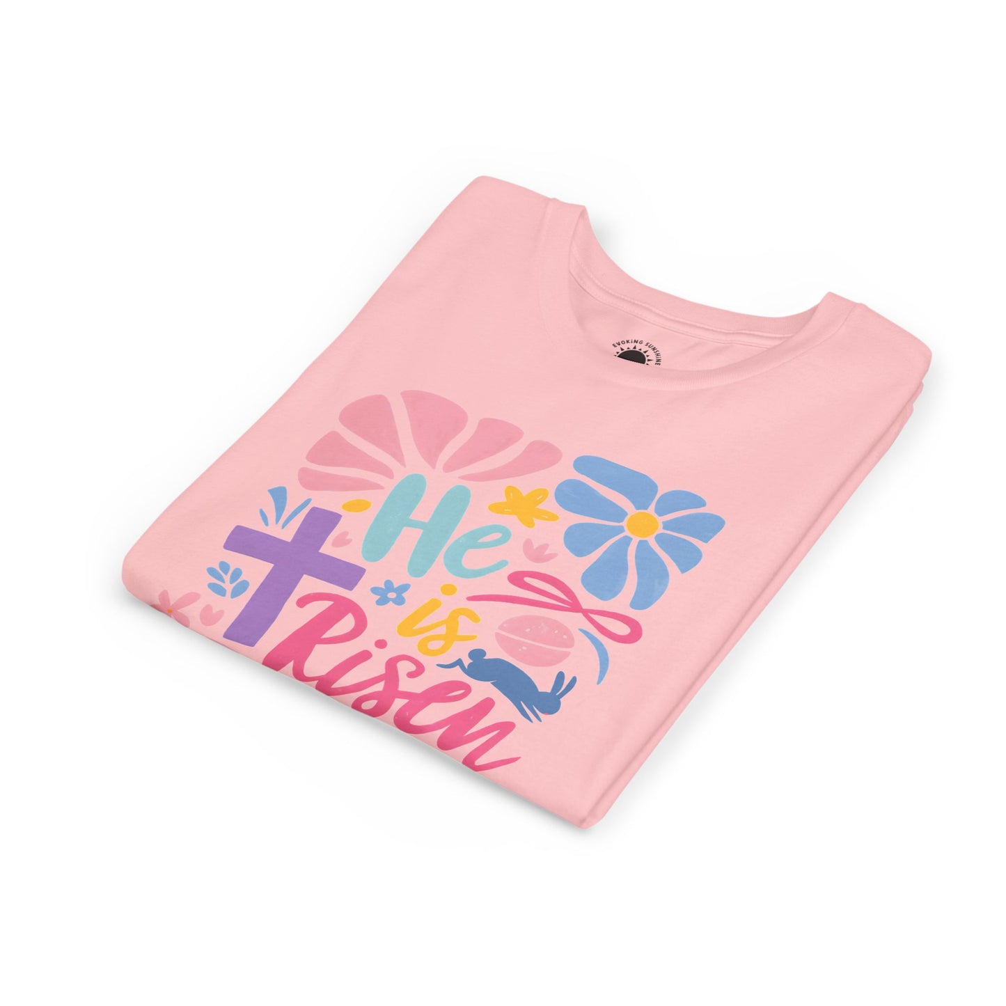 Youth Short Sleeve Tee - "He is Risen" Floral Design
