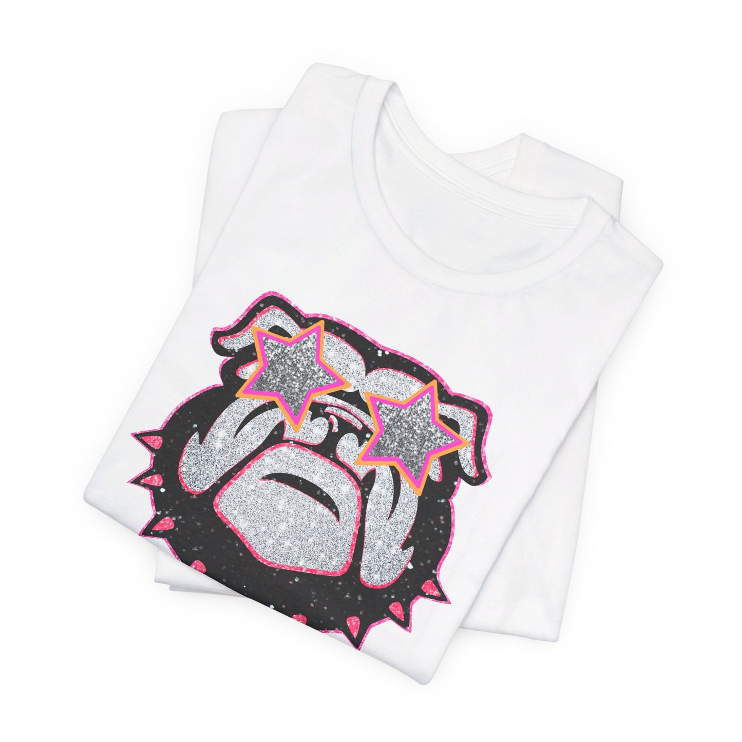 UGA Bulldog Lady Tee in Faux Black, Pink and Silver Glitter