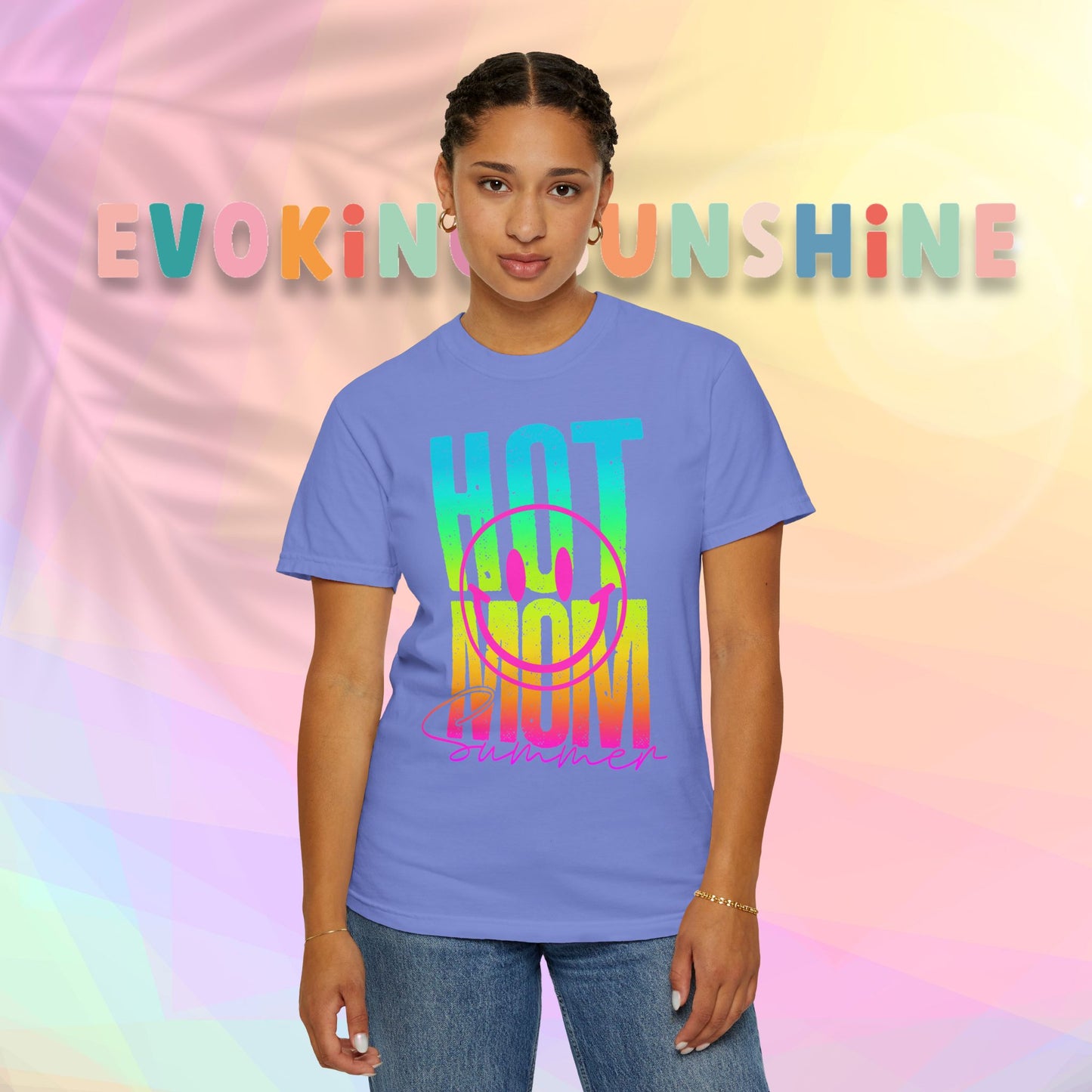 Neon Hot Mom Summer Unisex T-shirt, Neon Smile Face Shirt, Trendy Summer Tee, Cute Smiley Face Top, Casual Summer Apparel