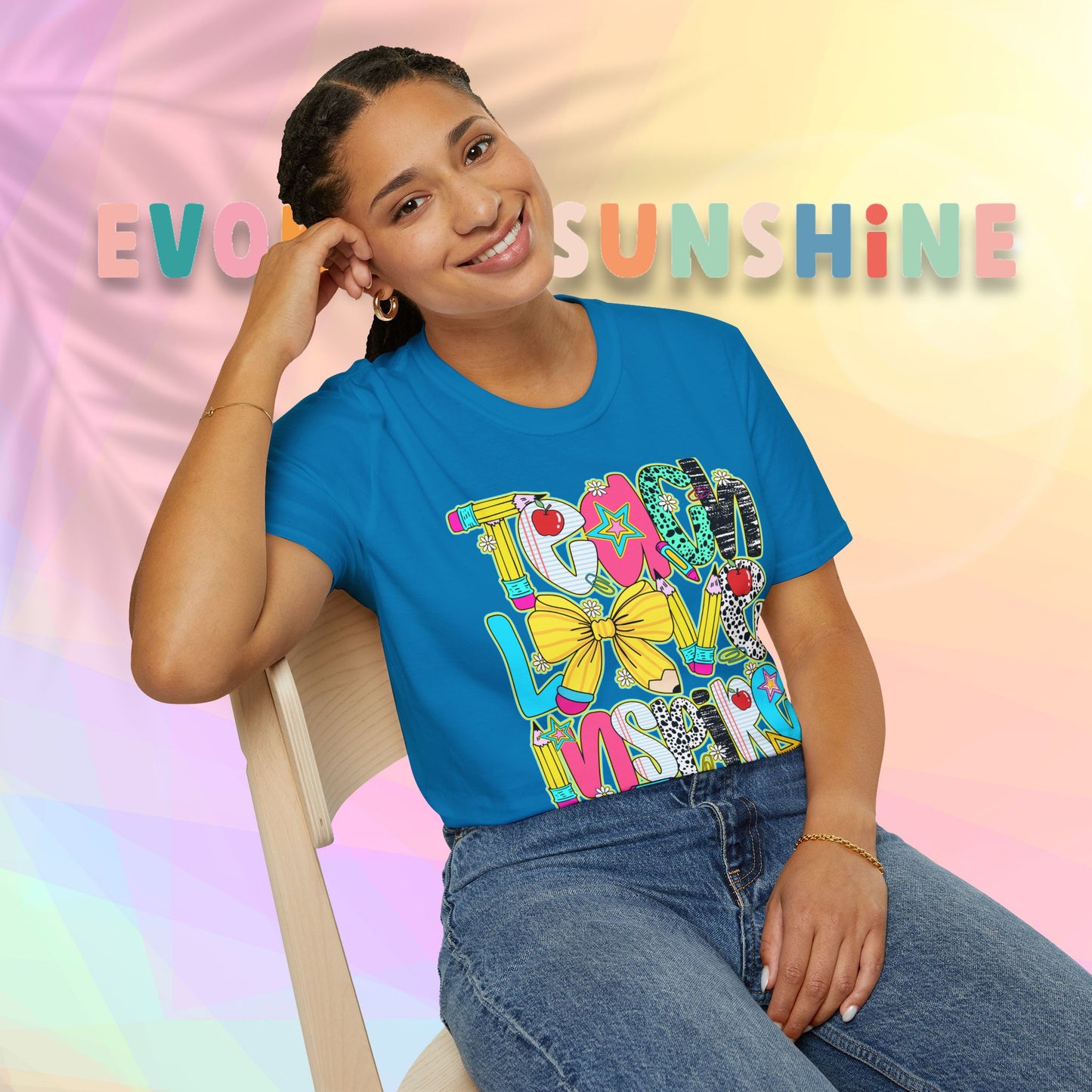Colorful Teacher T-Shirt, Teach Love Inspire Shirt, Gift for Educators, Back to School Apparel, Inspirational Tops