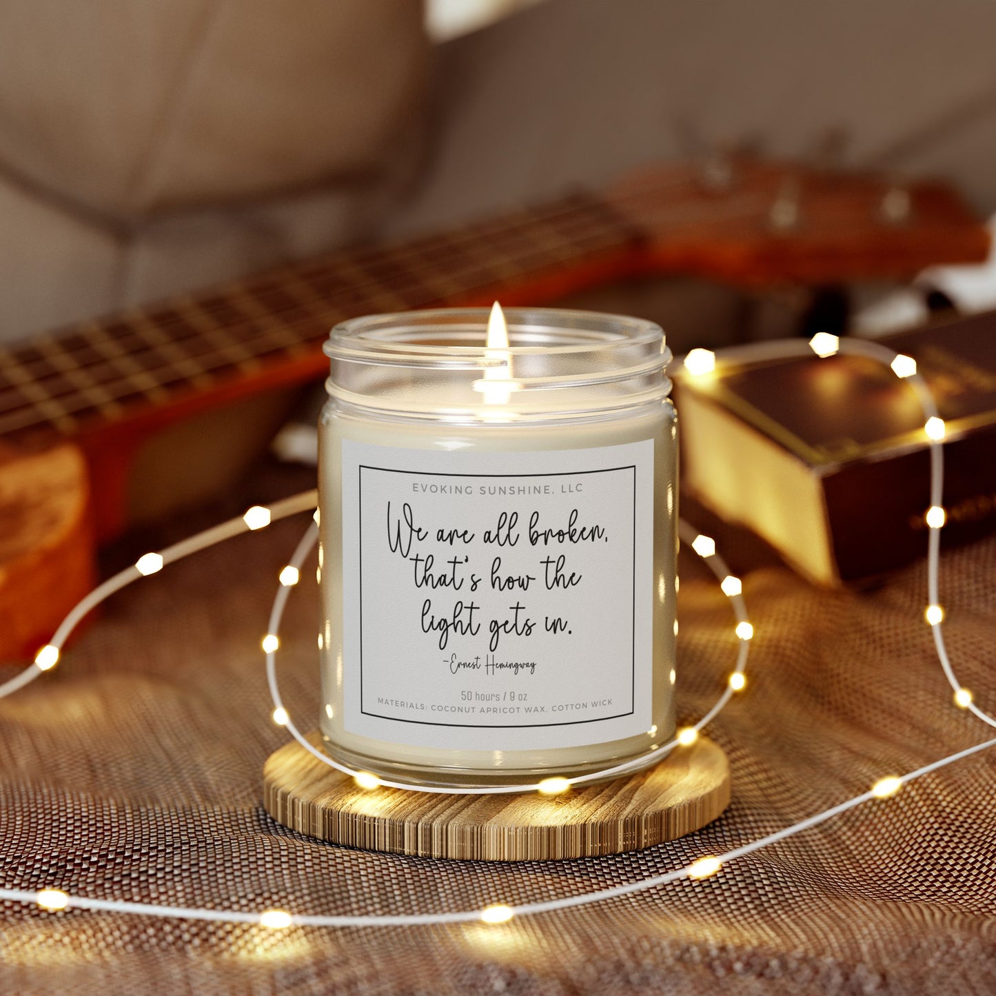 Scented Candle, 'We are all broken, that's how the light gets in', Hand-Poured in the USA, 9 Scents, Coconut Apricot Wax