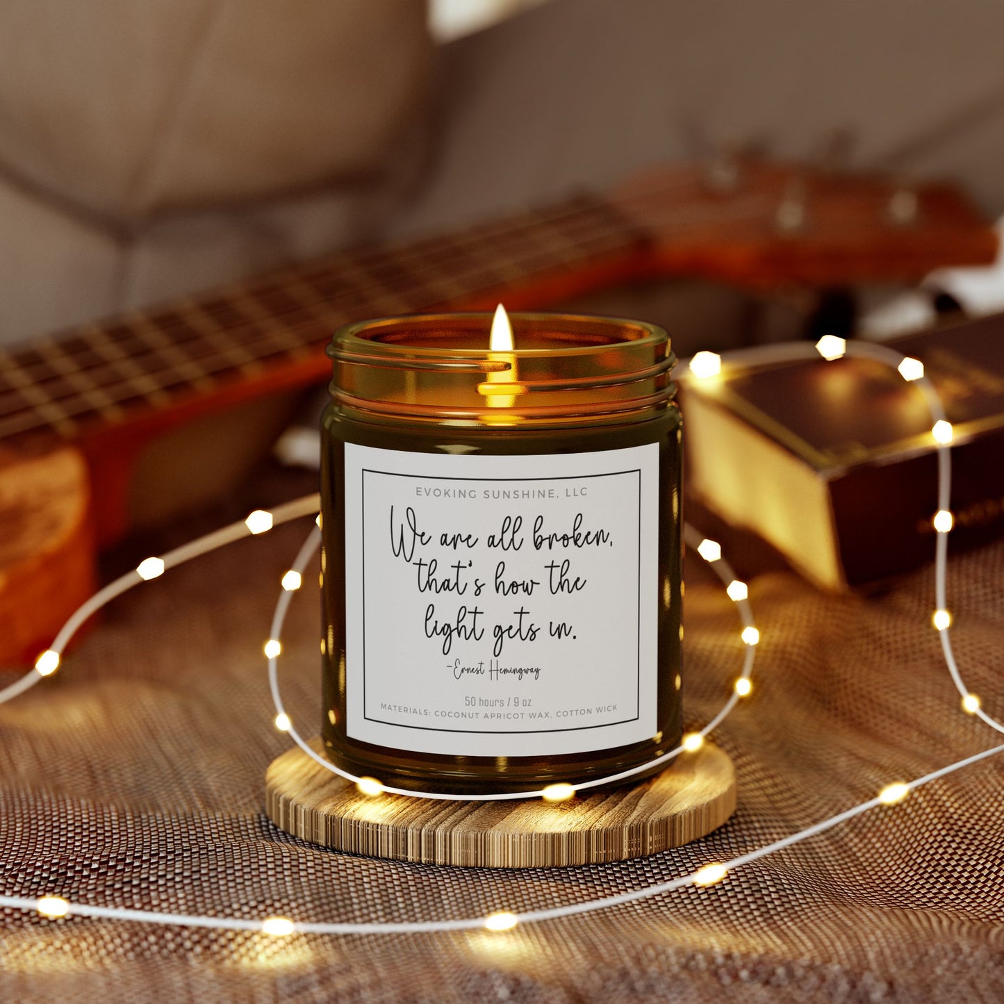Scented Candle, 'We are all broken, that's how the light gets in', Hand-Poured in the USA, 9 Scents, Coconut Apricot Wax