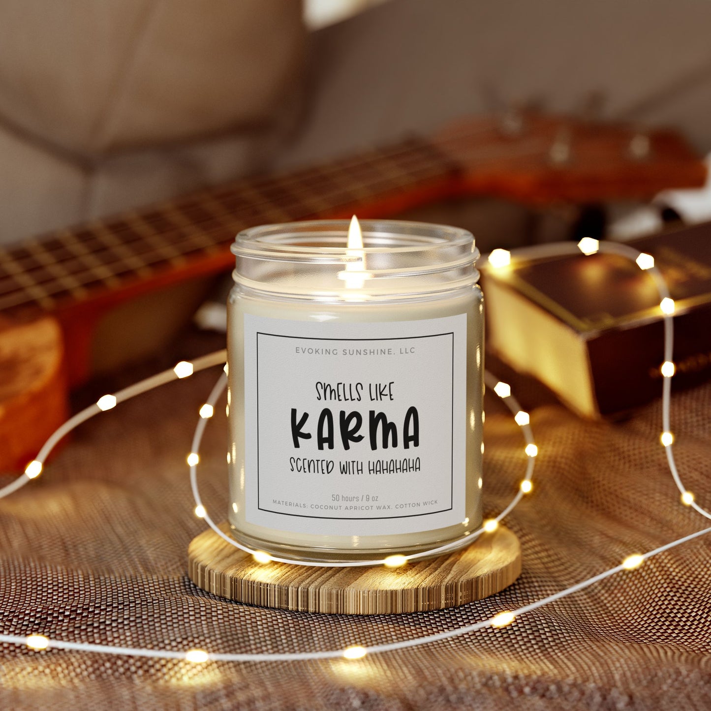 Scented Candle, 'Smells Like Karma, Scented with Hahahahaha', Hand-Poured in the USA, 9 Scents, Coconut Apricot Wax