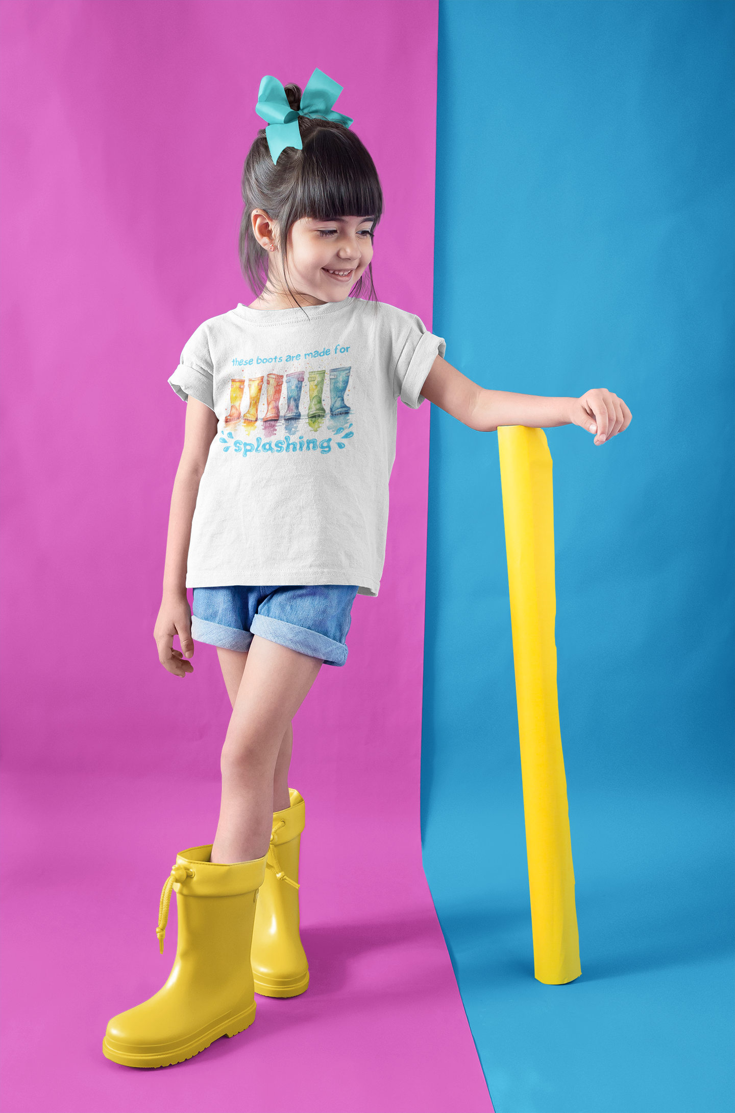 "Colorful Rainbow Watercolor Rainboots Shirt - 'These Boots Are Made for Splashing'" - Youth
