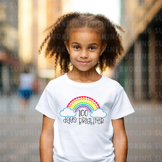 100 Days Brighter Heart Rainbow T-Shirt, School Spirt, Youth shirt