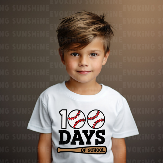 100 Day of School Baseball T-Shirt, School Spirt, Youth shirt, Baseball and bat