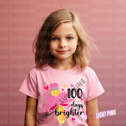100 Days Brighter - Celebration School Shirt - Pencil and Bow - Kids Heavy Cotton™ Tee