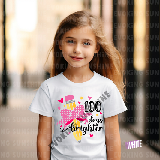 100 Days Brighter - Celebration School Shirt - Pencil and Bow - Kids Heavy Cotton™ Tee