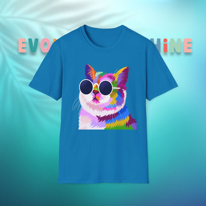Colorful Cat Art T-Shirt, Fun Tee for Cat Lovers, Vintage Style Graphic Shirt, Cute Pet Gift, Casual Wear for Summer