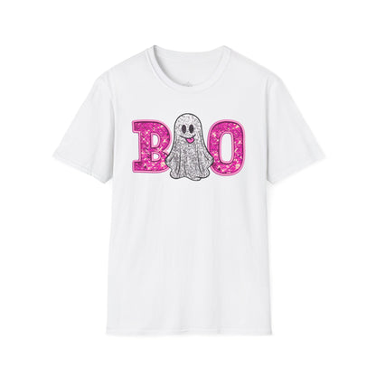 Faux Glitter "BOO" Shirt – Spooky Meets Sparkly! - Unisex Softstyle T-Shirt