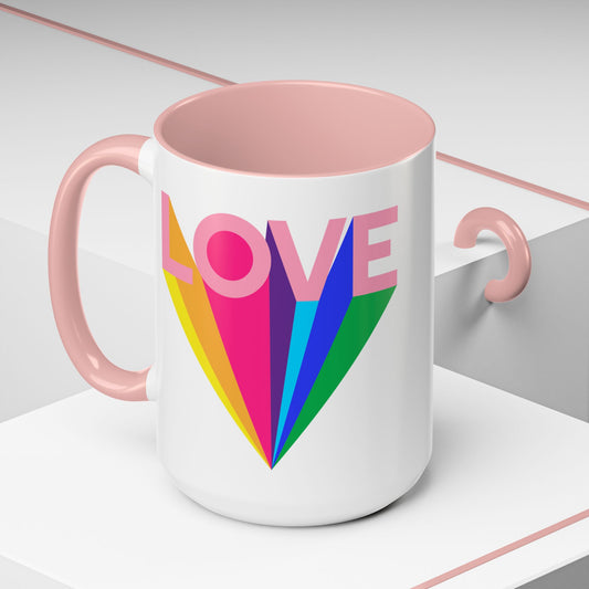 LOVE Accent Coffee Mug (11, 15oz), Rainbow mug, Coffee Lover, Valentine's gift, Tea lover, Gifts for her, Gifts for him