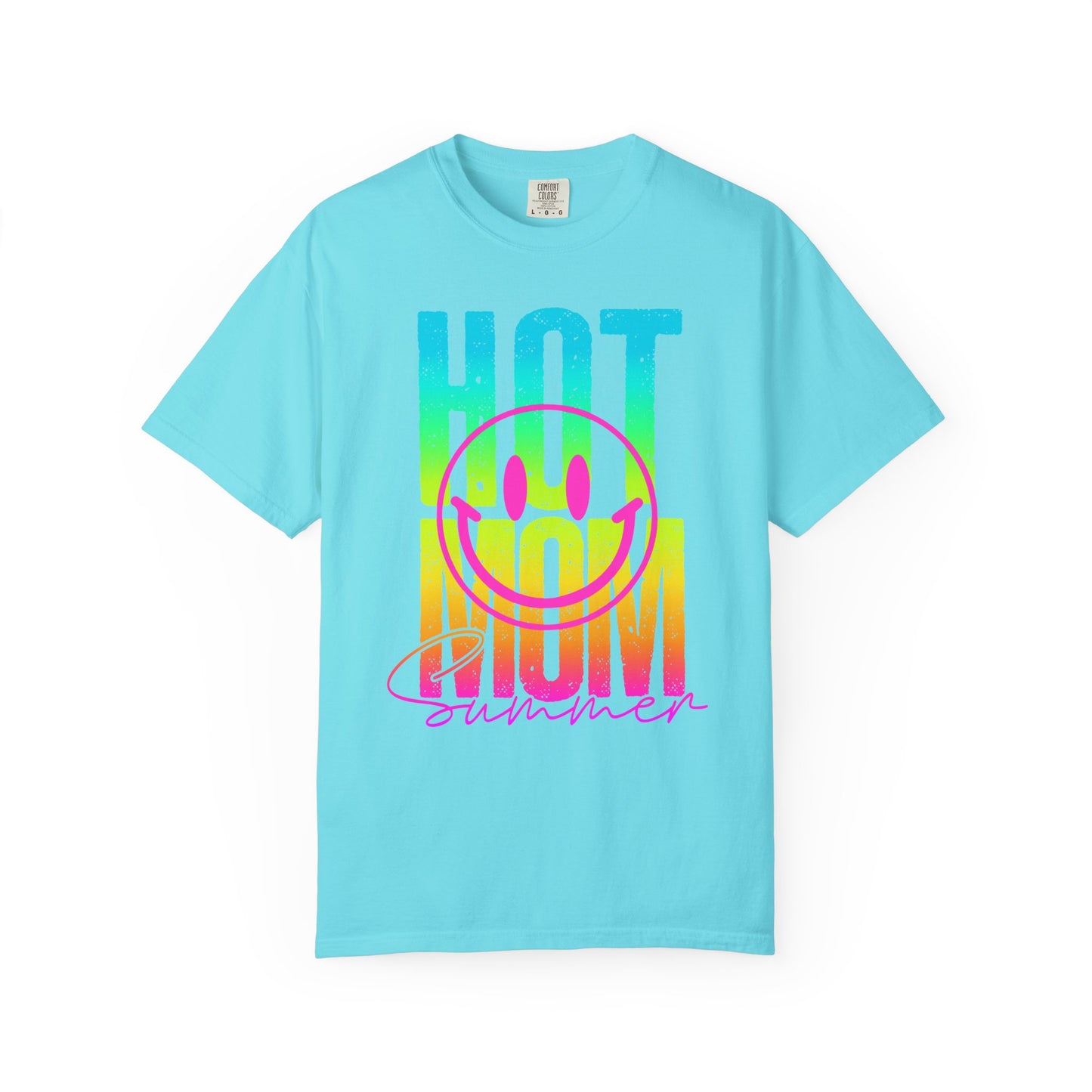 Neon Hot Mom Summer Unisex T-shirt, Neon Smile Face Shirt, Trendy Summer Tee, Cute Smiley Face Top, Casual Summer Apparel