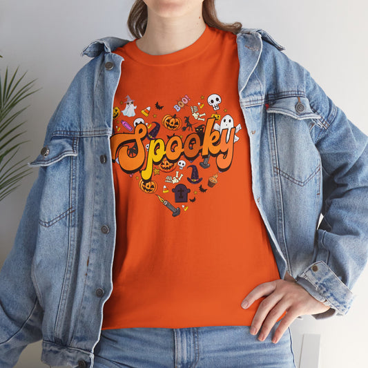 "Spooky" Retro Groovy Halloween Heart Shirt - Adult Unisex Tee - Express Delivery Availble