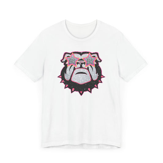 UGA Bulldog Lady Tee in Black, Pink and Silver Faux Glitter