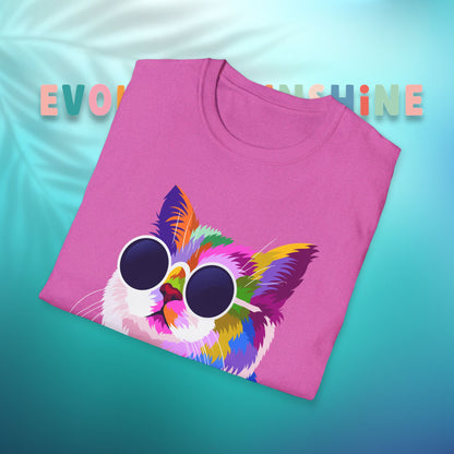 Colorful Cat Art T-Shirt, Fun Tee for Cat Lovers, Vintage Style Graphic Shirt, Cute Pet Gift, Casual Wear for Summer