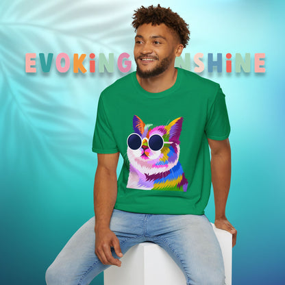 Colorful Cat Art T-Shirt, Fun Tee for Cat Lovers, Vintage Style Graphic Shirt, Cute Pet Gift, Casual Wear for Summer