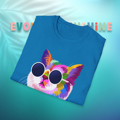 Colorful Cat Art T-Shirt, Fun Tee for Cat Lovers, Vintage Style Graphic Shirt, Cute Pet Gift, Casual Wear for Summer