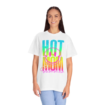 Neon Hot Mom Summer Unisex T-shirt, Neon Smile Face Shirt, Trendy Summer Tee, Cute Smiley Face Top, Casual Summer Apparel