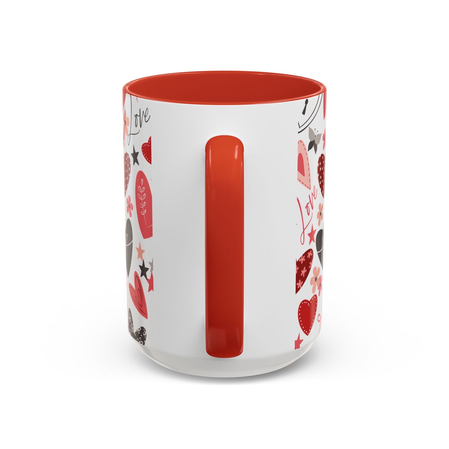 Valentine's Hearts Red Accent Coffee Mug (11, 15oz), Gift for Coffee Lovers, Valentine's Day Mug, Heart Design Cup, Valentine's Gift Idea,