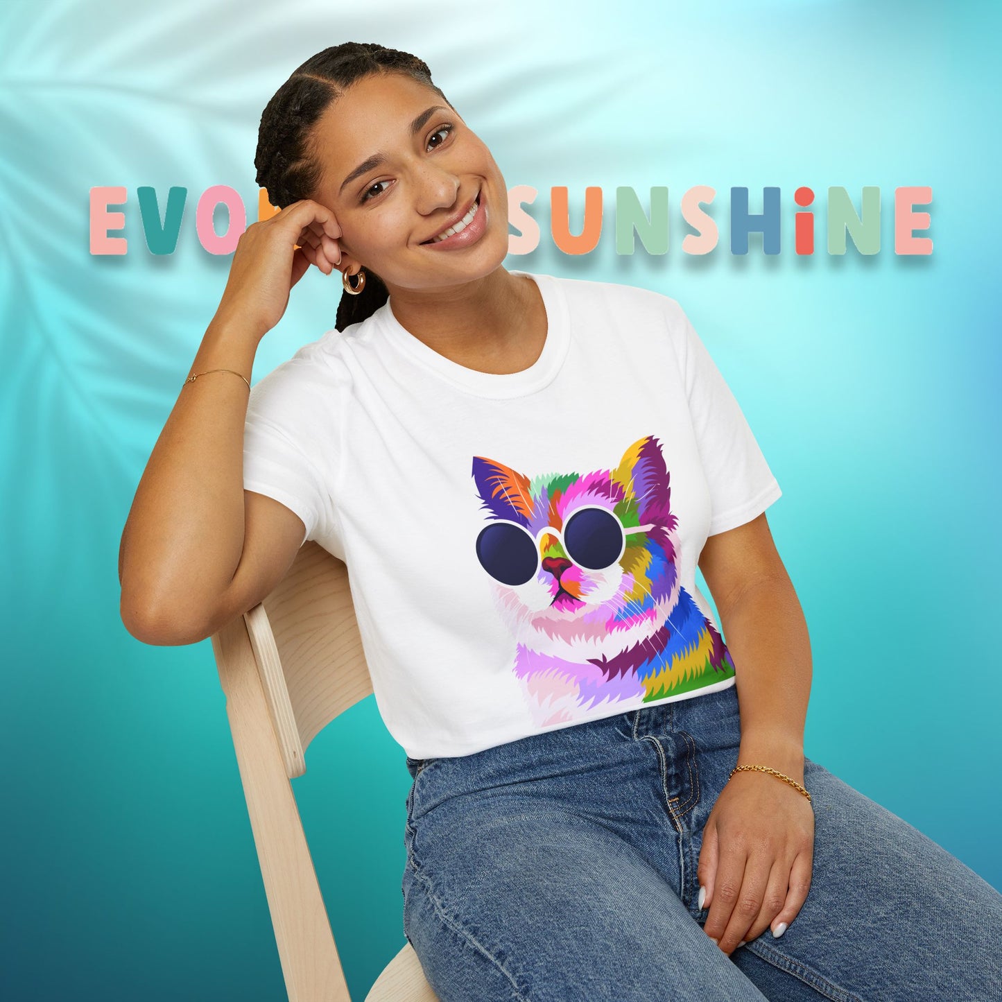 Colorful Cat Art T-Shirt, Fun Tee for Cat Lovers, Vintage Style Graphic Shirt, Cute Pet Gift, Casual Wear for Summer