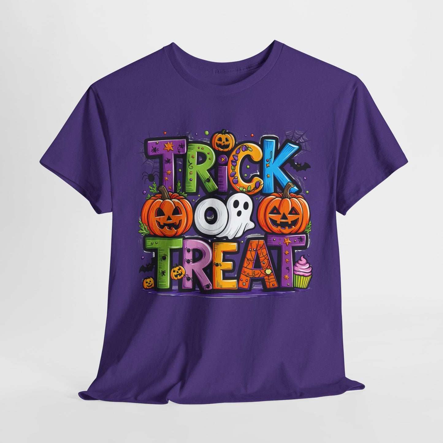 Halloween Trick or Treat Tee, Unisex Shirt for Adults, Jack-o-lantern and Ghost Design, Halloween Costume Shirt, Halloween Party Apparel,