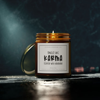 9 oz Scented Candle, 'Smells Like Karma, Scented with Hahahahaha', Hand-Poured in the USA, 9 Scents, Coconut Apricot Wax