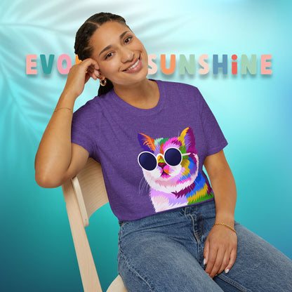Colorful Cat Art T-Shirt, Fun Tee for Cat Lovers, Vintage Style Graphic Shirt, Cute Pet Gift, Casual Wear for Summer