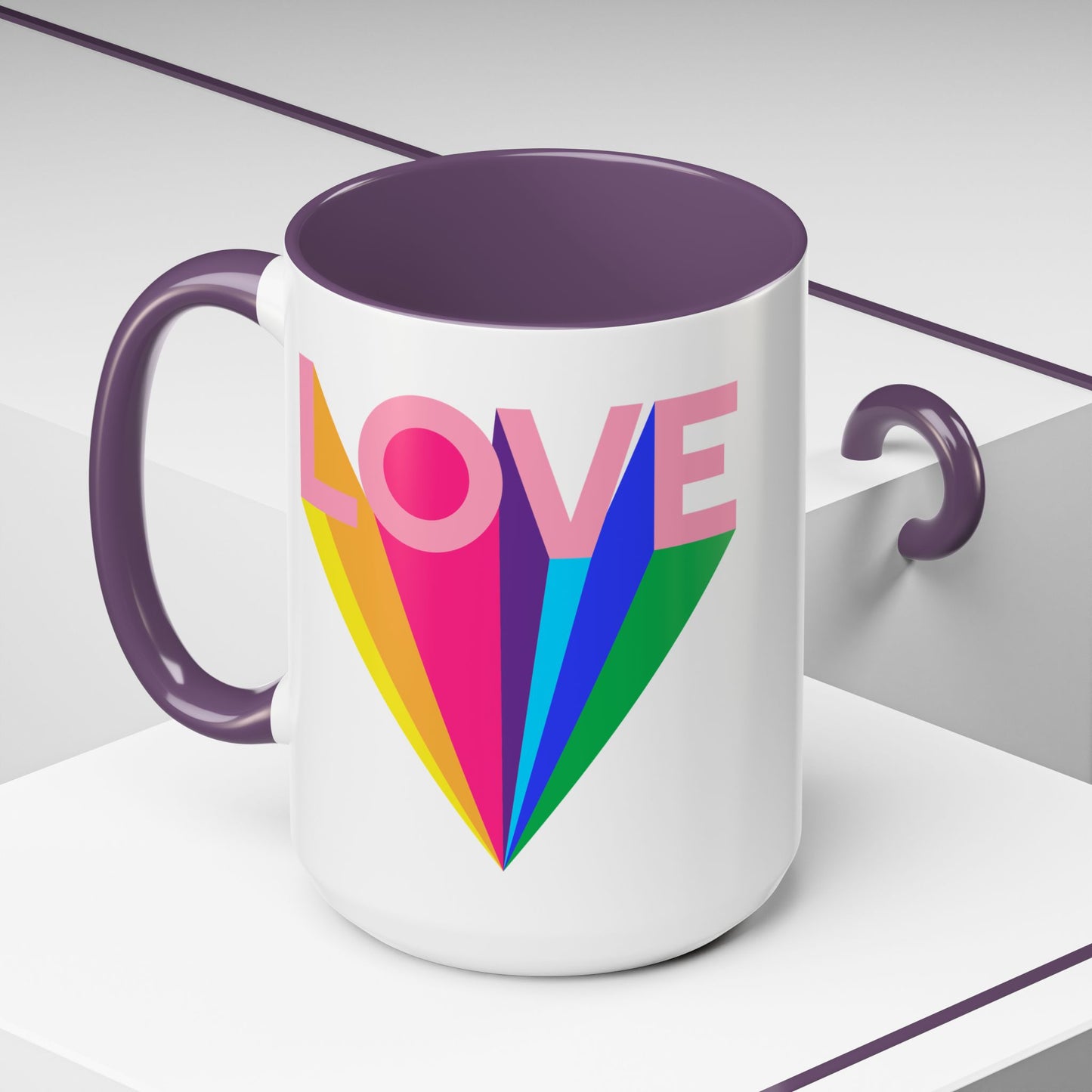 LOVE Accent Coffee Mug (11, 15oz), Rainbow mug, Coffee Lover, Valentine's gift, Tea lover, Gifts for her, Gifts for him